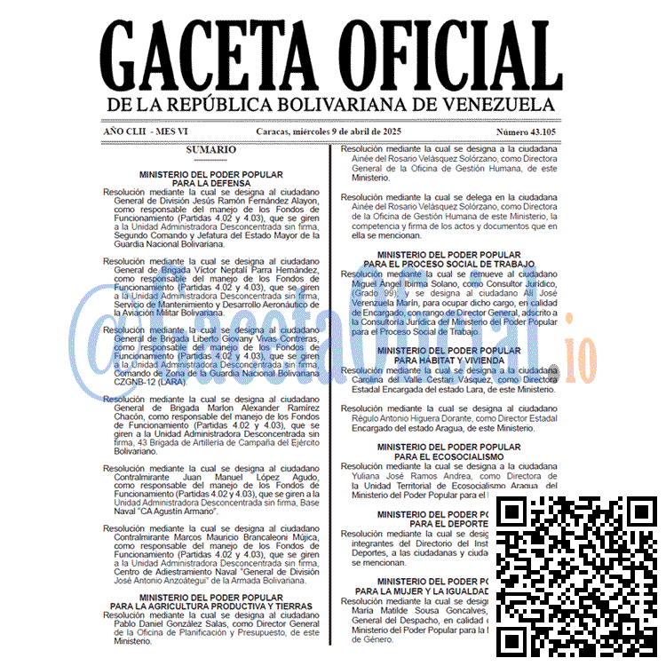 Venezuela Gaceta Oficial 43105 del 9 abril 2025 Gaceta Oficial, Gaceta 43105, Gaceta 43105 HD, Gaceta #43105, Gaceta Oficial Venezuela #43105