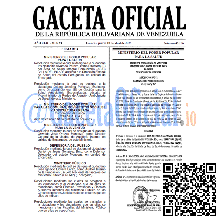 Venezuela Gaceta Oficial 43106 del 10 abril 2025 Gaceta Oficial, Gaceta 43106, Gaceta 43106 HD, Gaceta #43106, Gaceta Oficial Venezuela #43106