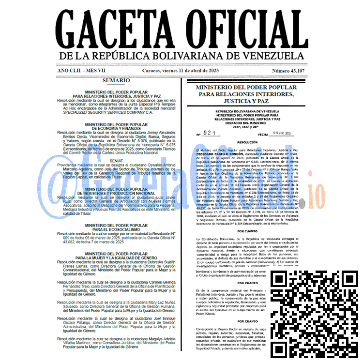 Venezuela Gaceta Oficial 43107 del 11 abril 2025 Gaceta Oficial, Gaceta 43107, Gaceta 43107 HD, Gaceta #43107, Gaceta Oficial Venezuela #43107
