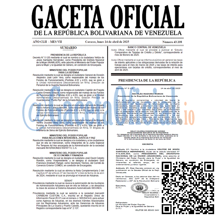 Venezuela Gaceta Oficial 43108 del 14 abril 2025 Gaceta Oficial, Gaceta 43108, Gaceta 43108 HD, Gaceta #43108, Gaceta Oficial Venezuela #43108