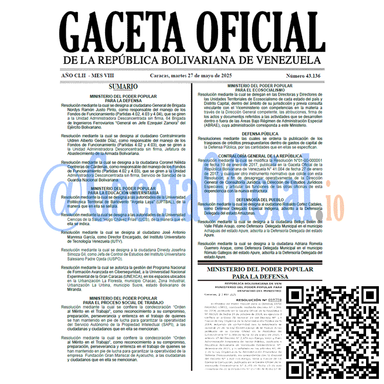 Venezuela Gaceta Oficial 43136 del 27 mayo 2025 Gaceta Oficial, Gaceta 43136, Gaceta 43136 HD, Gaceta #43136, Gaceta Oficial Venezuela #43136