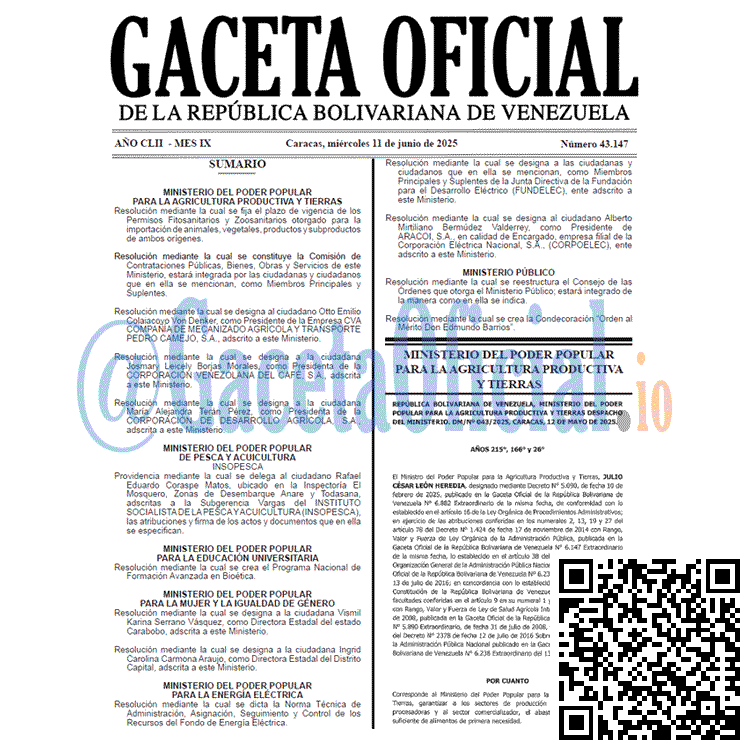 Gaceta Oficial, Gaceta 43147, Gaceta 43147 HD, Gaceta #43147, Gaceta Oficial Venezuela #43147