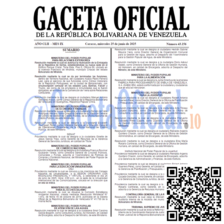 Venezuela Gaceta Oficial 43156 del 25 junio 2025 Gaceta Oficial, Gaceta 43156, Gaceta 43156 HD, Gaceta #43156, Gaceta Oficial Venezuela #43156
