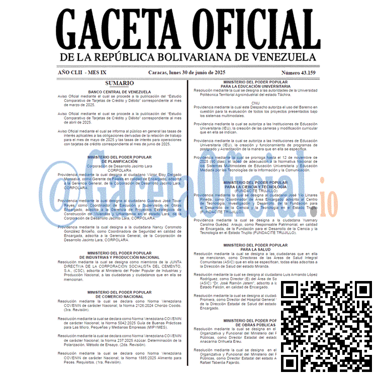 Venezuela Gaceta Oficial 43159 del 30 junio 2025 Gaceta Oficial, Gaceta 43159, Gaceta 43159 HD, Gaceta #43159, Gaceta Oficial Venezuela #43159