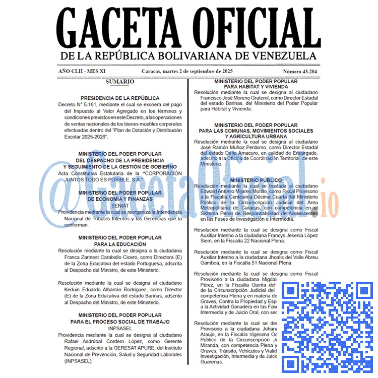 Venezuela Gaceta Oficial 43204 del 2 septiembre 2025 Gaceta Oficial, Gaceta 43204, Gaceta 43204 HD, Gaceta #43204, Gaceta Oficial Venezuela #43204