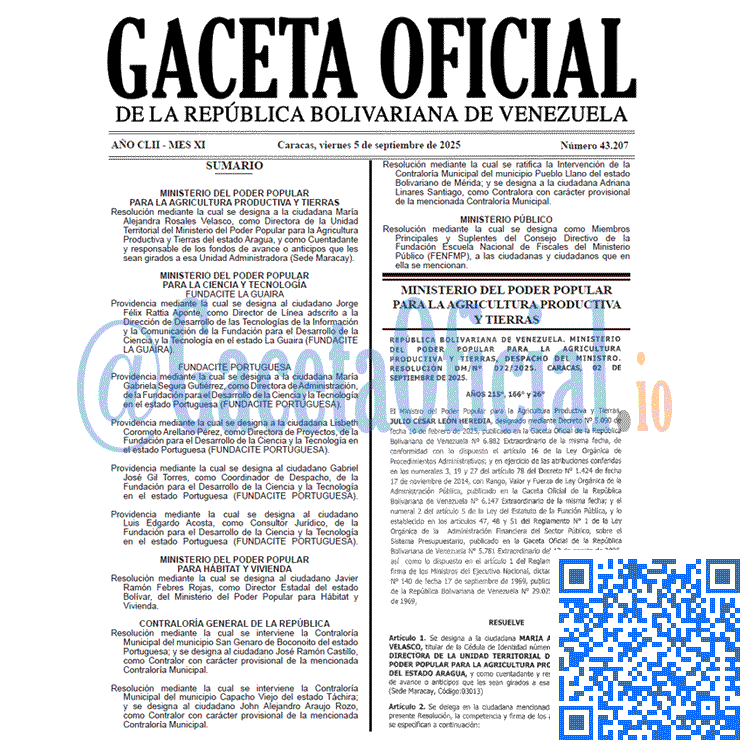 Venezuela Gaceta Oficial 43207 del 5 septiembre 2025 Gaceta Oficial, Gaceta 43207, Gaceta 43207 HD, Gaceta #43207, Gaceta Oficial Venezuela #43207