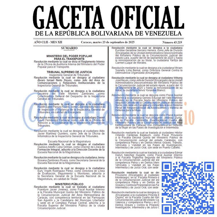 Venezuela Gaceta Oficial 43219 del 23 septiembre 2025 Gaceta Oficial, Gaceta 43219, Gaceta 43219 HD, Gaceta #43219, Gaceta Oficial Venezuela #43219