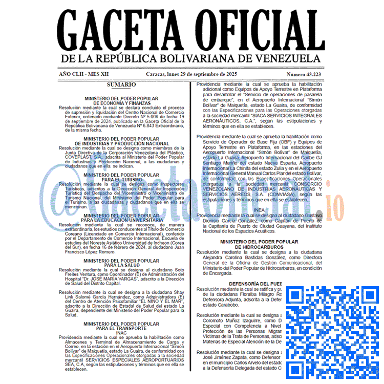 Venezuela Gaceta Oficial 43223 del 29 septiembre 2025 Gaceta Oficial, Gaceta 43223, Gaceta 43223 HD, Gaceta #43223, Gaceta Oficial Venezuela #43223