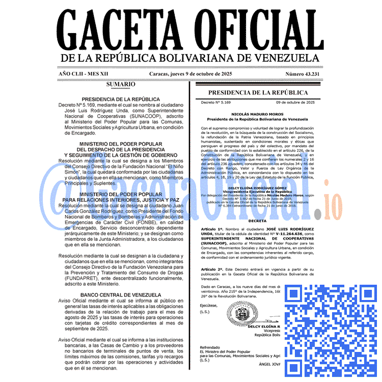 Venezuela Gaceta Oficial 43231 del 9 octubre 2025 Gaceta Oficial, Gaceta 43231, Gaceta 43231 HD, Gaceta #43231, Gaceta Oficial Venezuela #43231