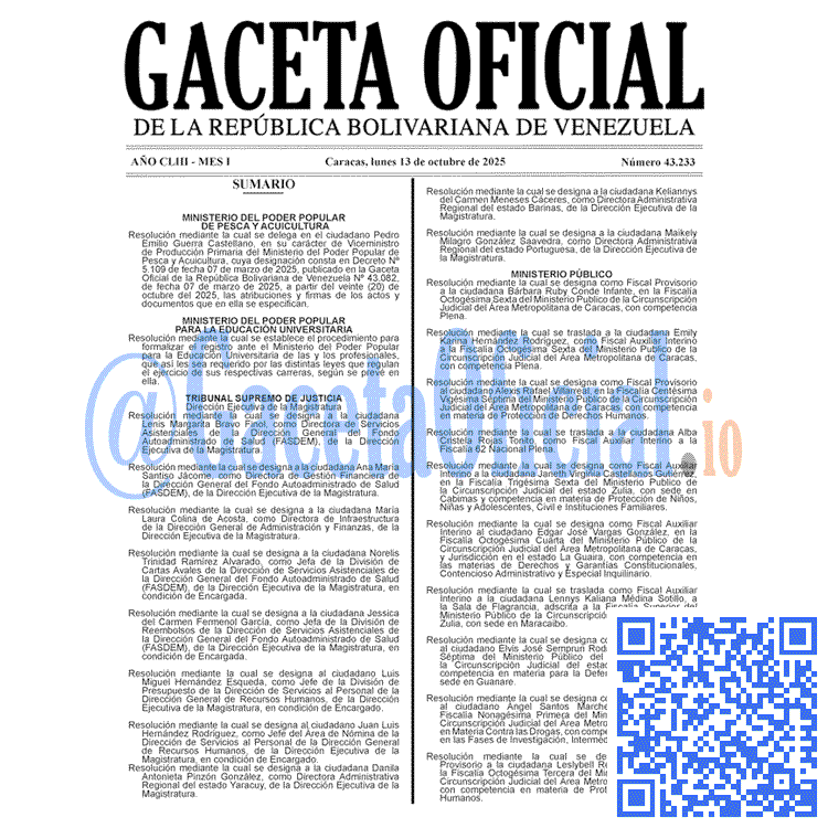 Venezuela Gaceta Oficial 43233 del 13 octubre 2025 Gaceta Oficial, Gaceta 43233, Gaceta 43233 HD, Gaceta #43233, Gaceta Oficial Venezuela #43233