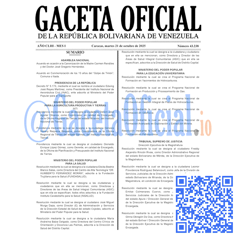 Venezuela Gaceta Oficial 43238 del 21 octubre 2025 Gaceta Oficial, Gaceta 43238, Gaceta 43238 HD, Gaceta #43238, Gaceta Oficial Venezuela #43238