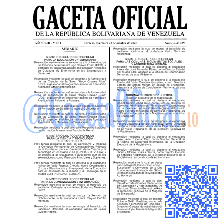 Venezuela Gaceta Oficial 43239 del 22 octubre 2025 Gaceta Oficial, Gaceta 43239, Gaceta 43239 HD, Gaceta #43239, Gaceta Oficial Venezuela #43239