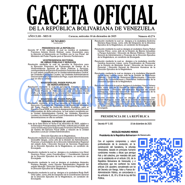 Gaceta Oficial, Gaceta 43274, Gaceta 43274 HD, Gaceta #43274, Gaceta Oficial Venezuela #43274