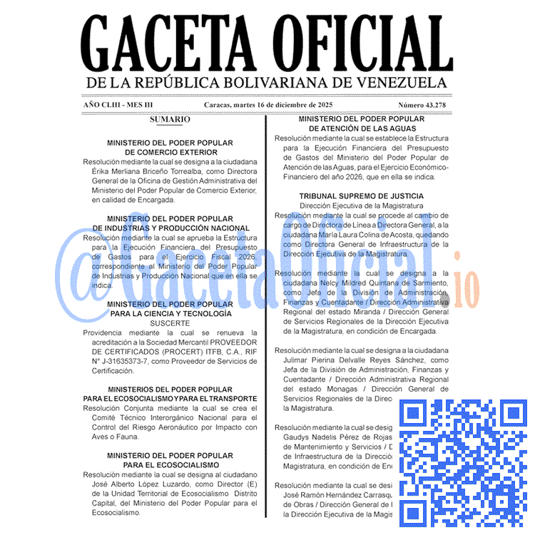 Gaceta Oficial, Gaceta 43278, Gaceta 43278 HD, Gaceta #43278, Gaceta Oficial Venezuela #43278