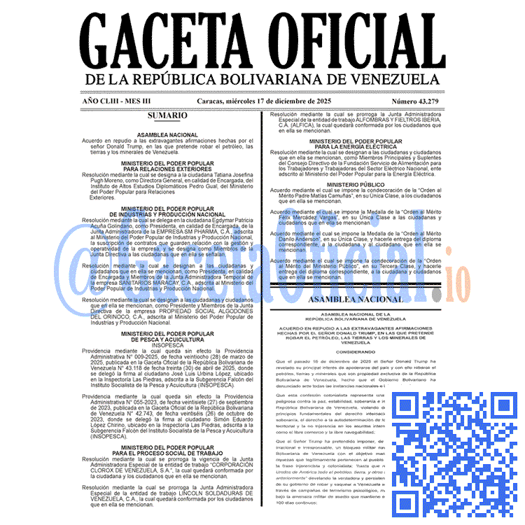 Gaceta Oficial, Gaceta 43279, Gaceta 43279 HD, Gaceta #43279, Gaceta Oficial Venezuela #43279