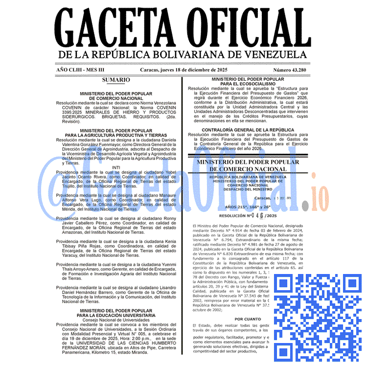Gaceta Oficial, Gaceta 43280, Gaceta 43280 HD, Gaceta #43280, Gaceta Oficial Venezuela #43280