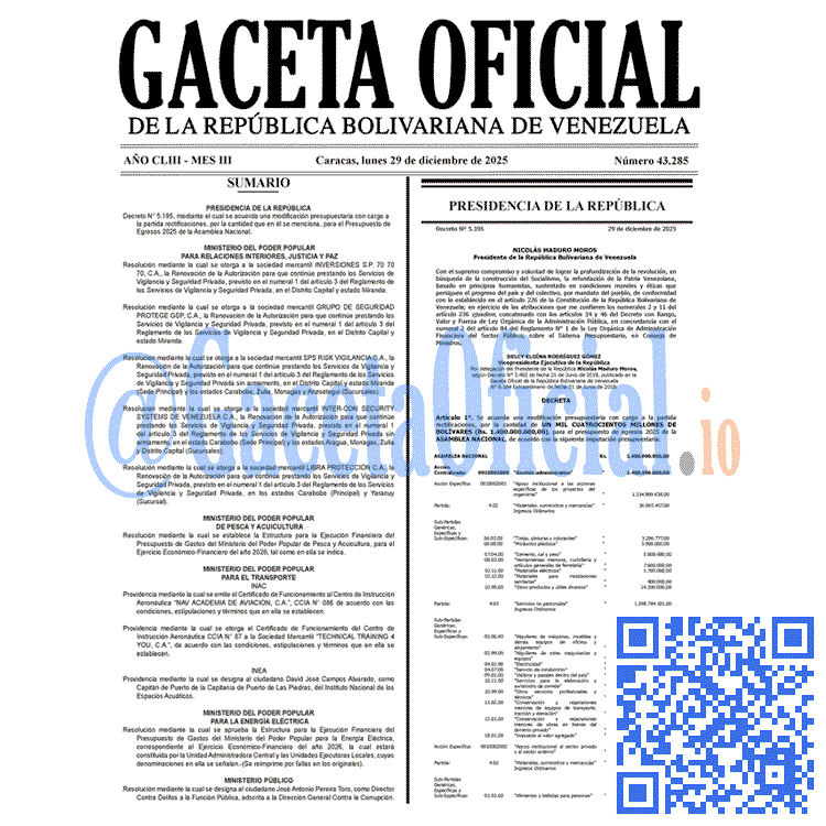 Gaceta Oficial, Gaceta 43285, Gaceta 43285 HD, Gaceta #43285, Gaceta Oficial Venezuela #43285