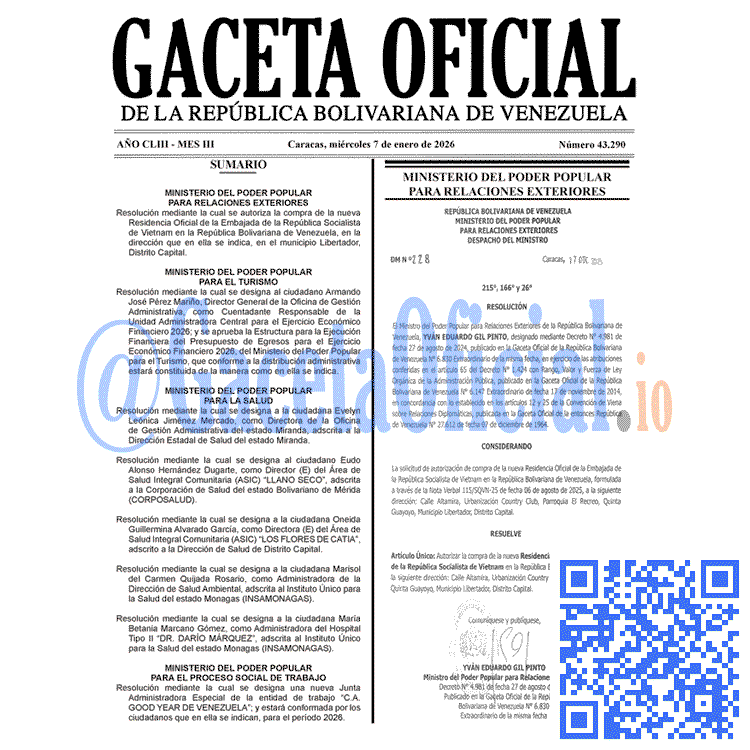 Gaceta Oficial, Gaceta 43290, Gaceta 43290 HD, Gaceta #43290, Gaceta Oficial Venezuela #43290