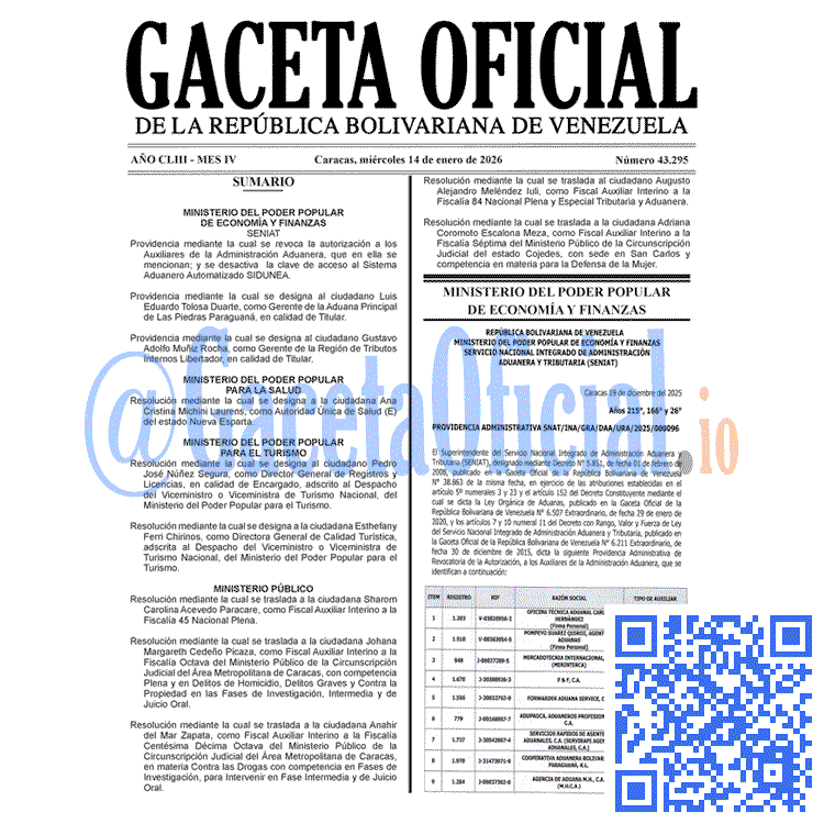 Gaceta Oficial, Gaceta 43295, Gaceta 43295 HD, Gaceta #43295, Gaceta Oficial Venezuela #43295