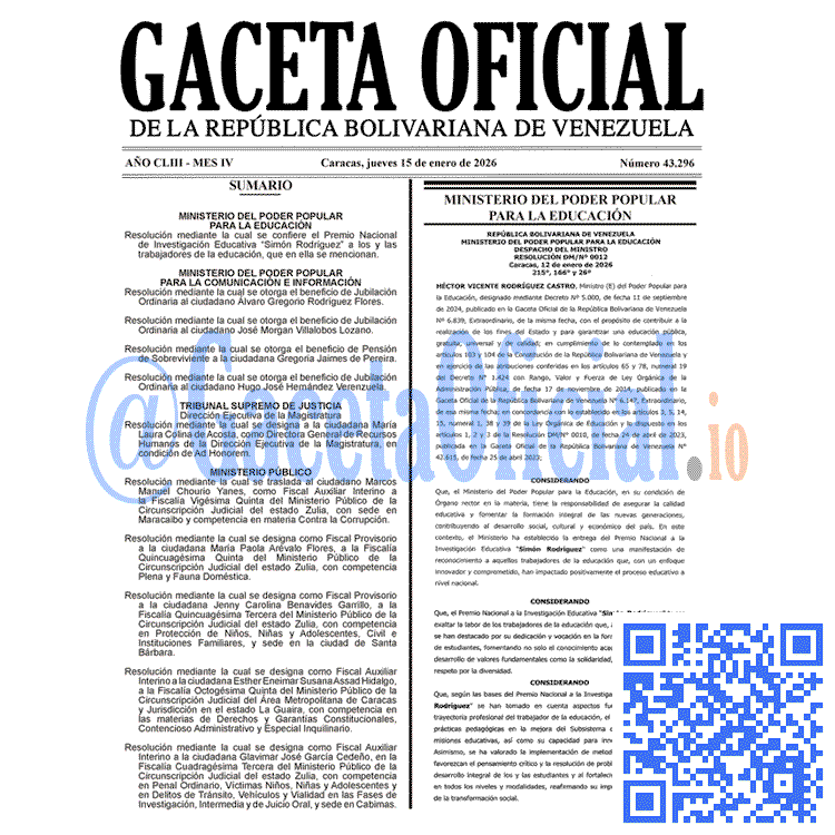 Gaceta Oficial, Gaceta 43296, Gaceta 43296 HD, Gaceta #43296, Gaceta Oficial Venezuela #43296
