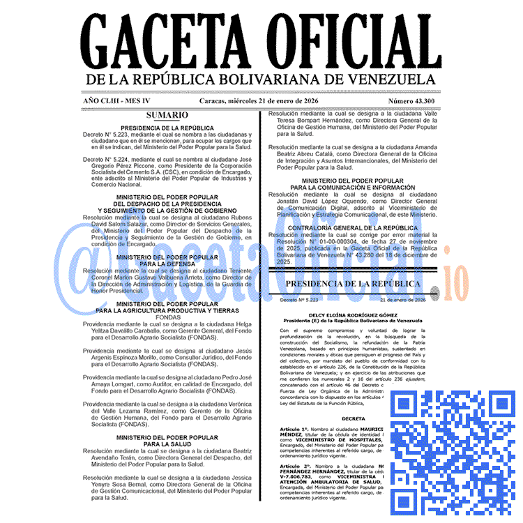 Venezuela Gaceta Oficial 43300 del 21 enero 2026 Gaceta Oficial, Gaceta 43300, Gaceta 43300 HD, Gaceta #43300, Gaceta Oficial Venezuela #43300