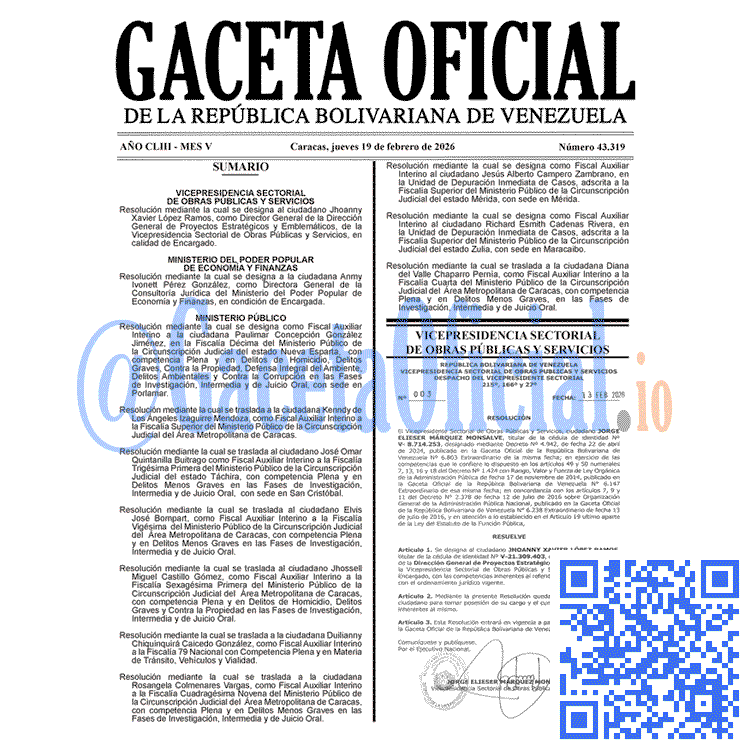 Gaceta Oficial, Gaceta 43319, Gaceta 43319 HD, Gaceta #43319, Gaceta Oficial Venezuela #43319