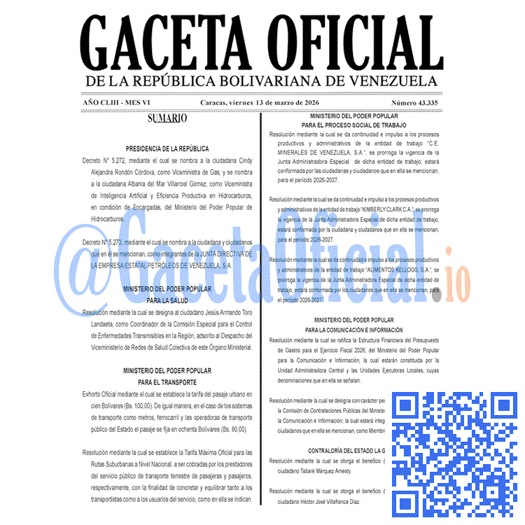 Venezuela Gaceta Oficial 43335 del 13 marzo 2026 Gaceta Oficial, Gaceta 43335, Gaceta 43335 HD, Gaceta #43335, Gaceta Oficial Venezuela #43335