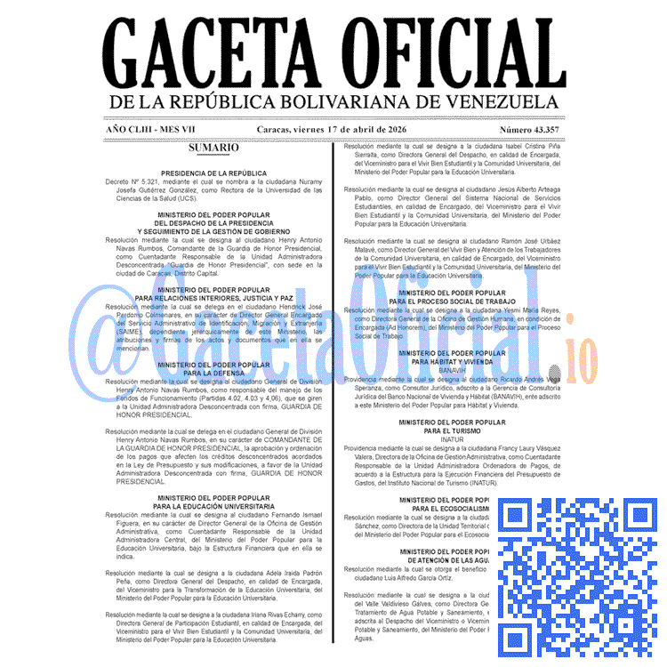 Gaceta Oficial, Gaceta 43357, Gaceta 43357 HD, Gaceta #43357, Gaceta Oficial Venezuela #43357