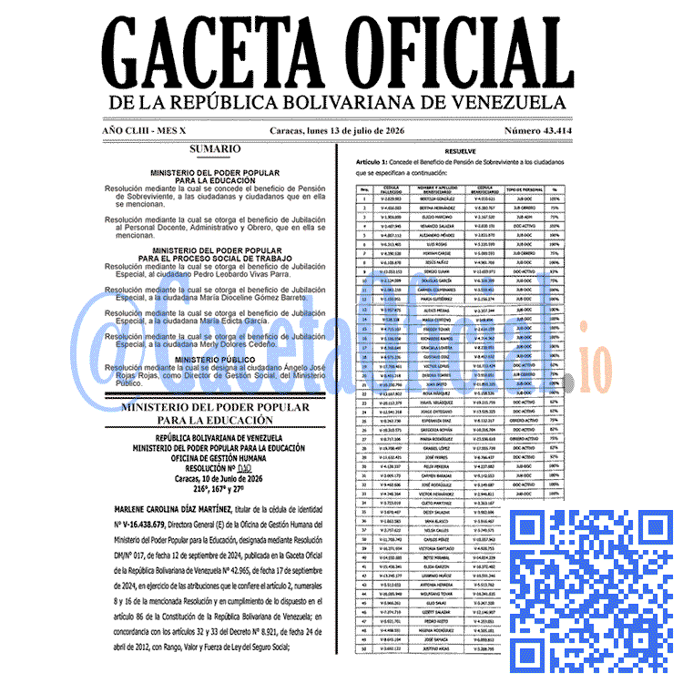 Venezuela Gaceta Oficial #43414 del 13 julio 2026 Gaceta Oficial, Gaceta 43414, Gaceta 43414 HD, Gaceta #43414, Gaceta Oficial Venezuela #43414