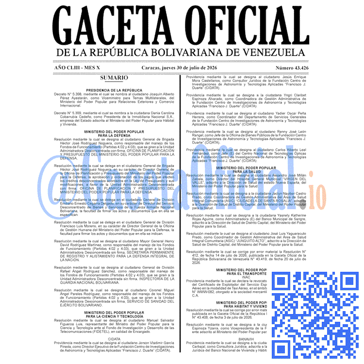 Venezuela Gaceta Oficial 43426 del 30 julio 2026 Gaceta Oficial, Gaceta 43426, Gaceta 43426 HD, Gaceta #43426, Gaceta Oficial Venezuela #43426