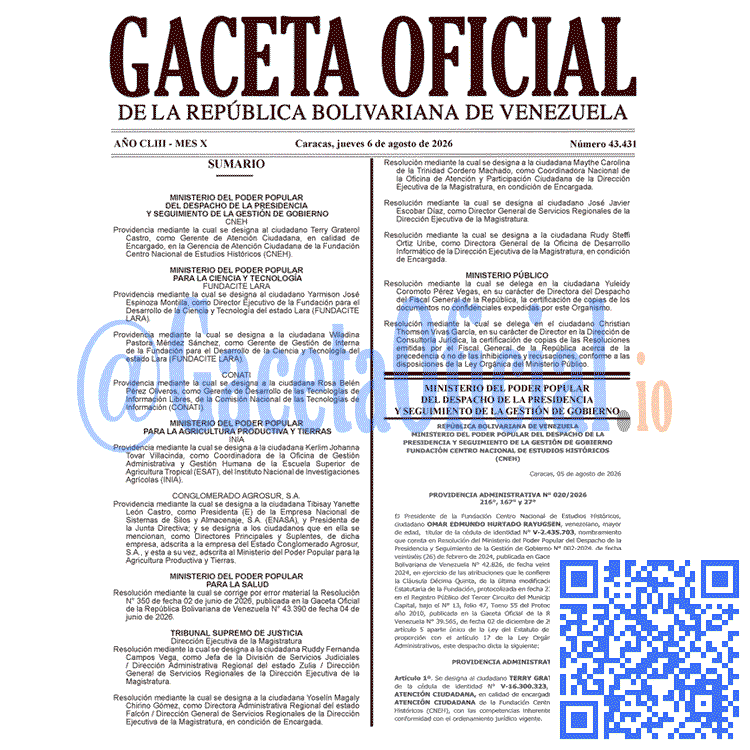 Venezuela Gaceta Oficial 43431 del 6 agosto 2026 Gaceta Oficial, Gaceta 43431, Gaceta 43431 HD, Gaceta #43431, Gaceta Oficial Venezuela #43431