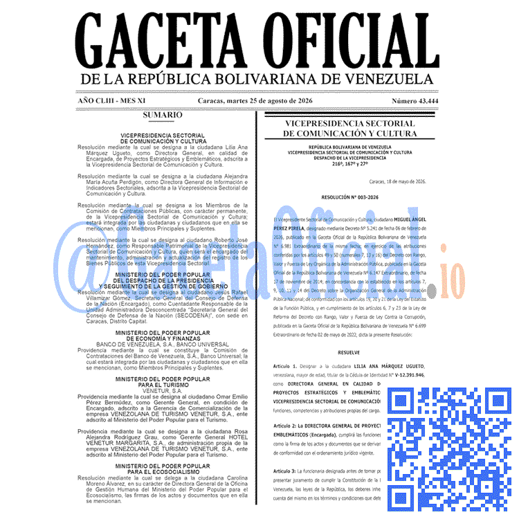 Venezuela Gaceta Oficial 43444 del 25 agosto 2026 Gaceta Oficial, Gaceta 43444, Gaceta 43444 HD, Gaceta #43444, Gaceta Oficial Venezuela #43444