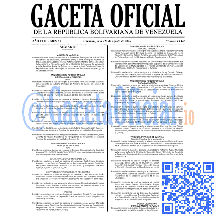 Venezuela Gaceta Oficial 43446 del 27 agosto 2026 Gaceta Oficial, Gaceta 43446, Gaceta 43446 HD, Gaceta #43446, Gaceta Oficial Venezuela #43446