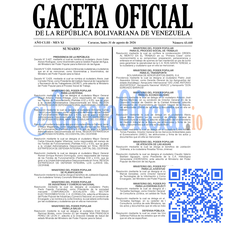 Venezuela Gaceta Oficial 43448 del 1 septiembre 2026 Gaceta Oficial, Gaceta 43448, Gaceta 43448 HD, Gaceta #43448, Gaceta Oficial Venezuela #43448