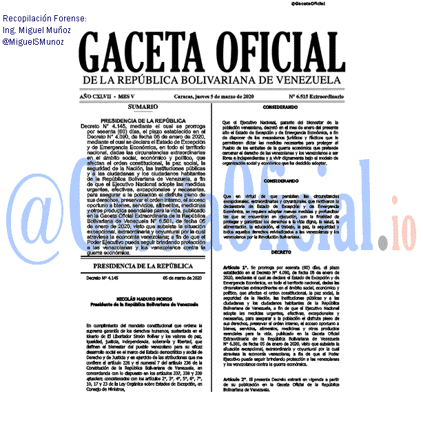 Gaceta Oficial 6515 del 5 marzo 2020