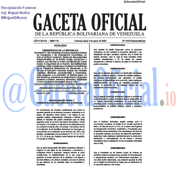 Gaceta Oficial 6534 del 4 mayo 2020