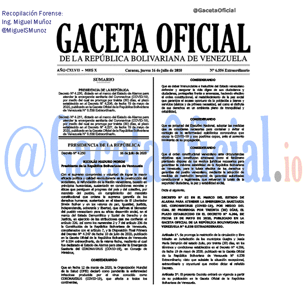 Gaceta Oficial 6556 del 16 julio 2020