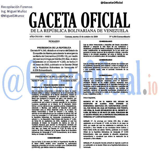 Gaceta Oficial 6584 del 13 octubre 2020 Gaceta Oficial 6584 del 13 octubre 2020
