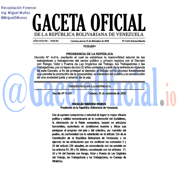 Gaceta Oficial 6611 del 31 diciembre 2020
