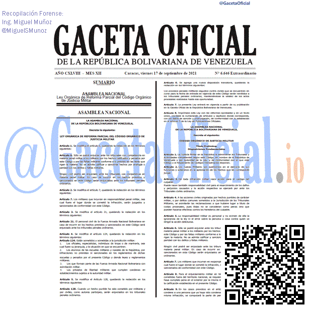 Gaceta Oficial 6646 del 17 septiembre 2021