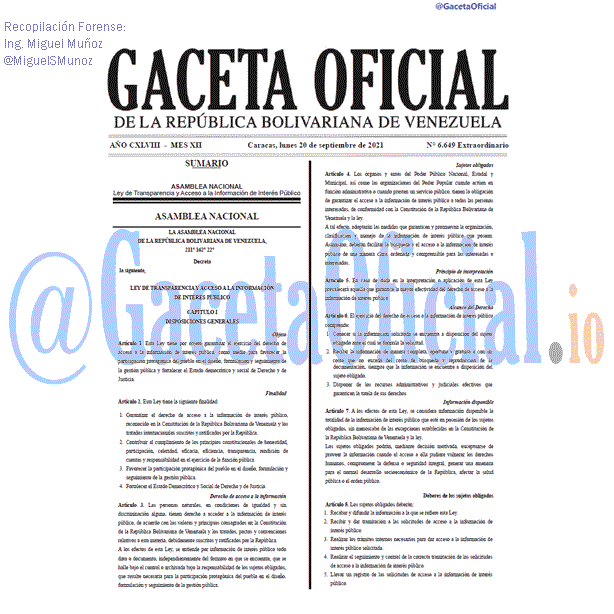 Gaceta Oficial 6649 del 20 septiembre 2021