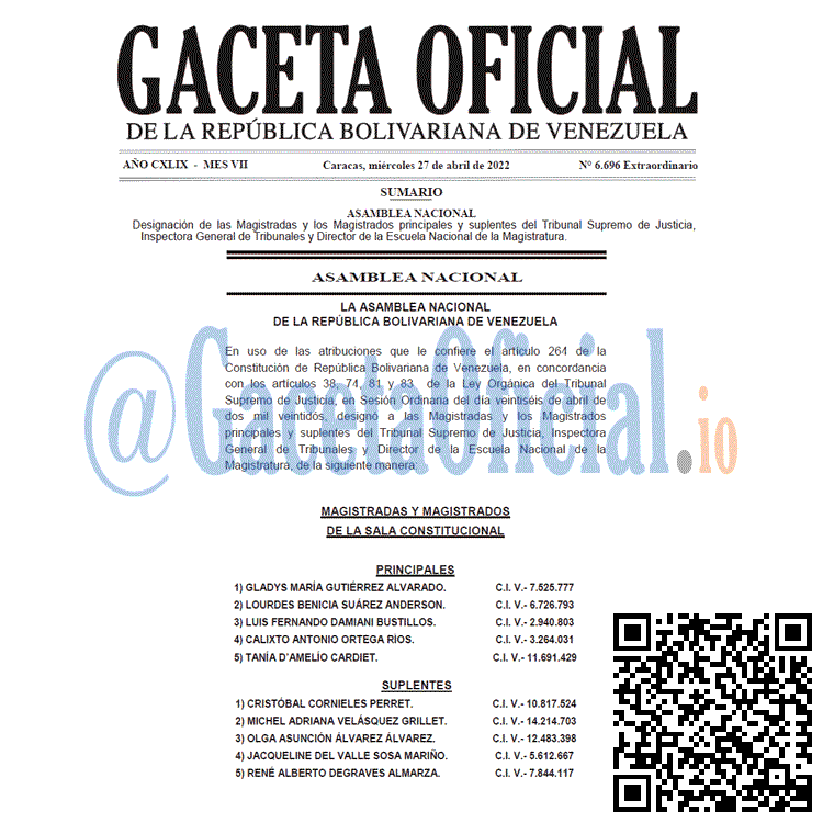 Venezuela Gaceta Oficial 6696 del 27 abril 2022