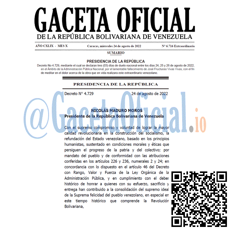 Venezuela Gaceta Oficial 6716 del 24 agosto 2022
