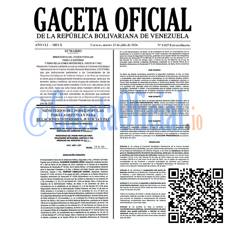 Venezuela Gaceta Oficial 6825 del 23 julio 2024 Gaceta Oficial, Gaceta 6825, Gaceta 6825 HD, Gaceta #6825, Gaceta Oficial Venezuela #6825