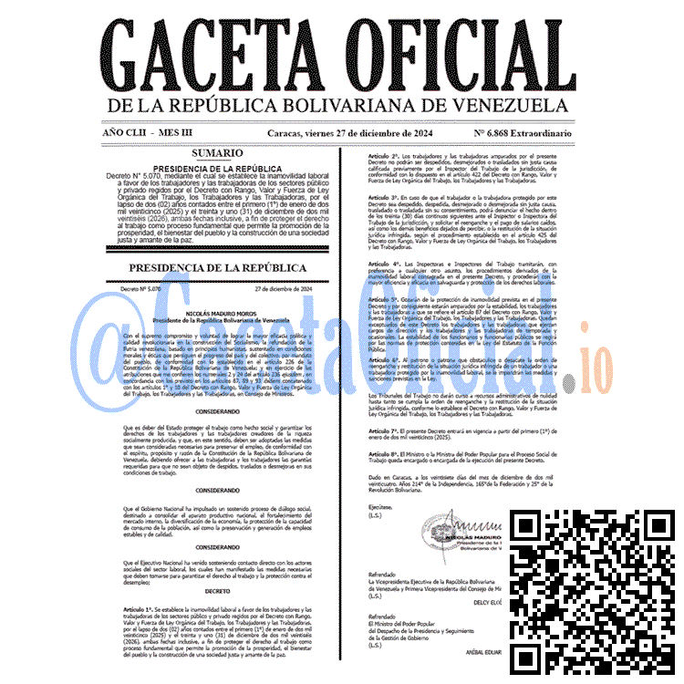Venezuela Gaceta Oficial 6868 del 27 diciembre 2024 Gaceta Oficial, Gaceta 6868, Gaceta 6868 HD, Gaceta #6868, Gaceta Oficial Venezuela #6868