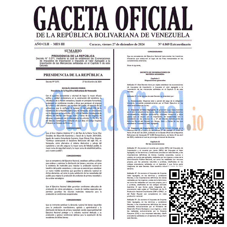 Venezuela Gaceta Oficial 6869 del 27 diciembre 2024 Gaceta Oficial, Gaceta 6869, Gaceta 6869 HD, Gaceta #6869, Gaceta Oficial Venezuela #6869