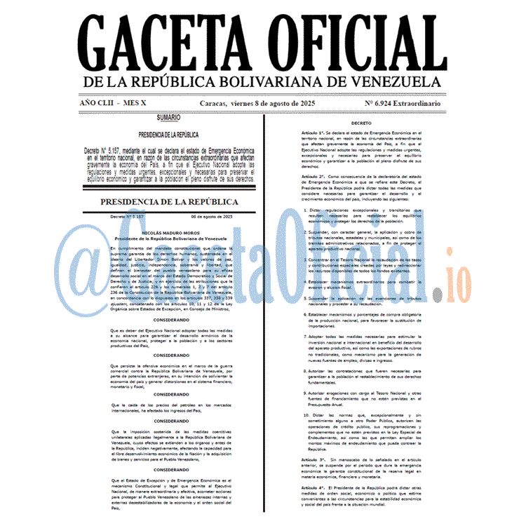 Gaceta Oficial de Venezuela #6924 viernes 8 agosto 2025 Gaceta Oficial, Gaceta 6924, Gaceta 6924 HD, Gaceta #6924, Gaceta Oficial Venezuela #6924