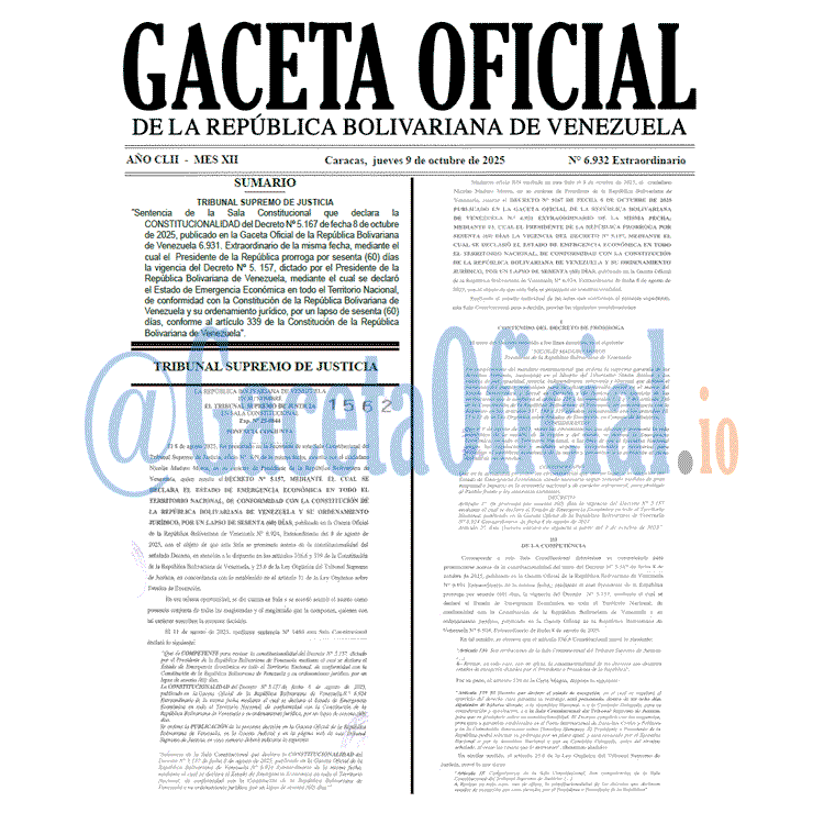 Venezuela Gaceta Oficial 6932 del 9 octubre 2025 Gaceta Oficial, Gaceta 6932, Gaceta 6932 HD, Gaceta #6932, Gaceta Oficial Venezuela #6932