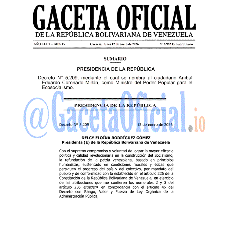 Gaceta Oficial, Gaceta 6962, Gaceta 6962 HD, Gaceta #6962, Gaceta Oficial Venezuela #6962
