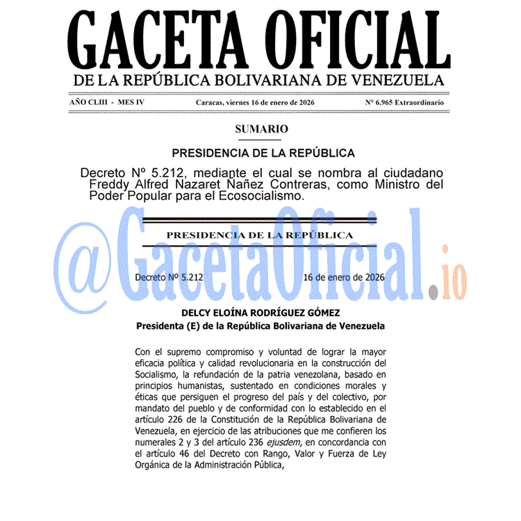 Venezuela Gaceta Oficial 6965 del 16 enero 2026 Gaceta Oficial, Gaceta 6965, Gaceta 6965 HD, Gaceta #6965, Gaceta Oficial Venezuela #6965